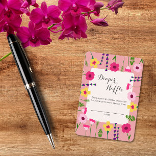 Cartão De Informações Bebê Em Sangue Fralda Floral Colorida Raffle