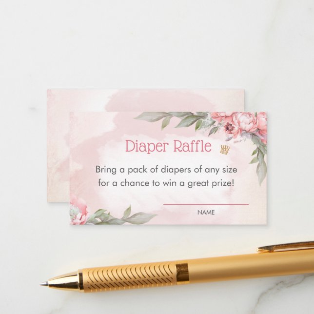 Cartão De Informações Bebê Em Sangue Garota Rosa Chá de fraldas Raffle (Frente/Verso In Situ)