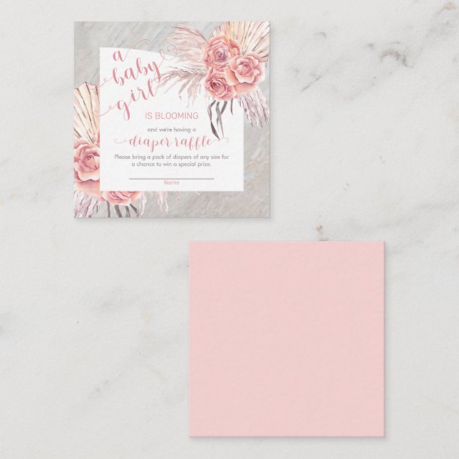 Cartão De Informações Bebê em Sangue Pampas Fralda rosa rosa Raffle (Frente/Verso)