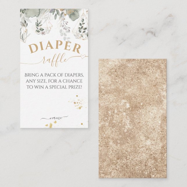 Cartão De Informações Bebê em verde e fralda Dourada (Frente/Verso)