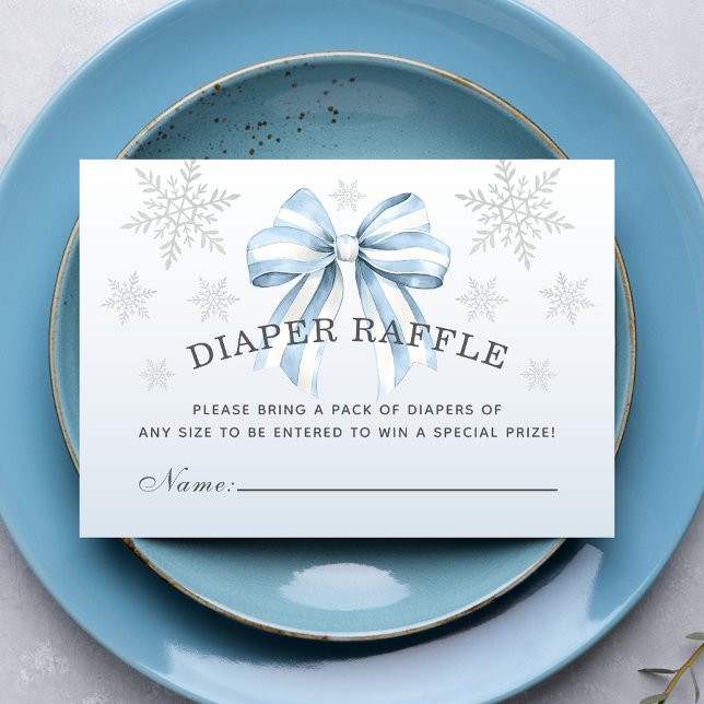 Cartão De Informações Bebê Está Frio Fora da Fralda Azul Raffle Arco (Baby It’s Cold Outside Blue Bow Diaper Raffle Enclosure Card. Diaper Raffle Insert. #winterbaby)