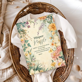 Cartão De Informações Bebê Floral Blush em Sangue Diapper Raffle