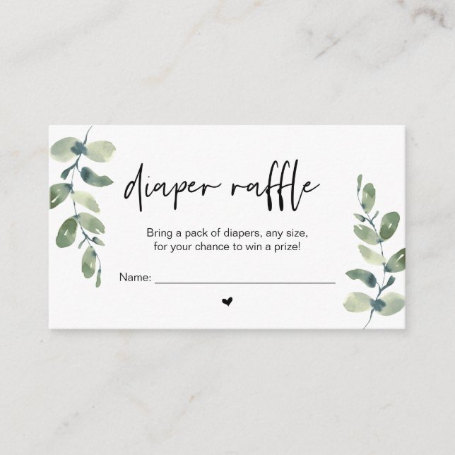 Cartão De Informações Bebê Fralda Raffle, ganhe um prêmio, Greenerescênc (Frente)