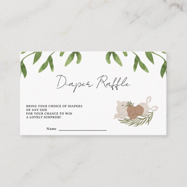 Cartão De Informações Bebê Garota Fralda Raffle Greenery Primavera (Frente)