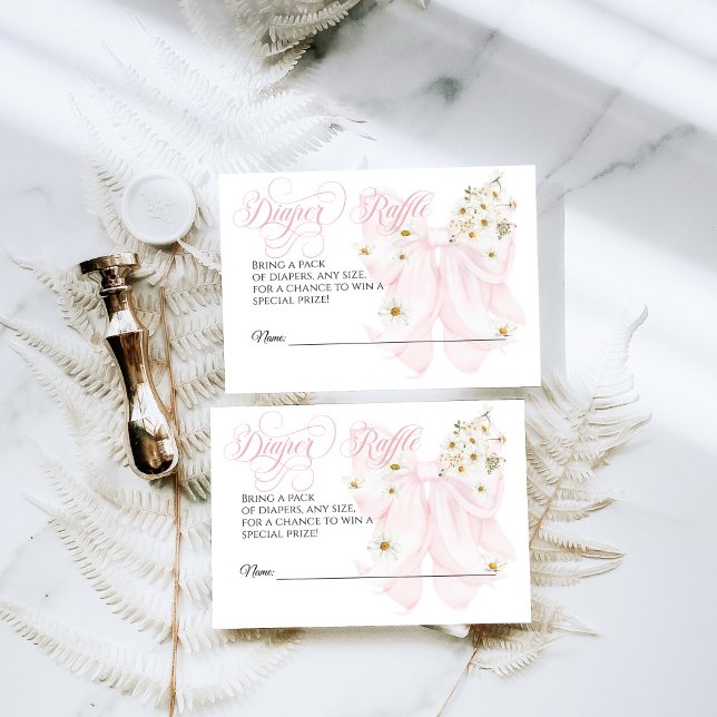 Cartão De Informações Bebê no Bloom Daisy Pink Arco Chá de fraldas Rapar (Criador carregado)