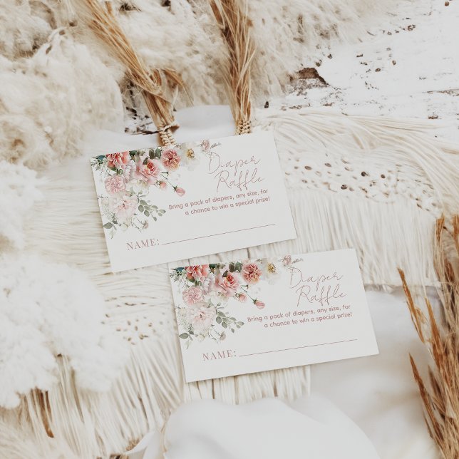 Cartão De Informações Bebê no Bloom Rosas Rosa Chá de fraldas Floral (Criador carregado)