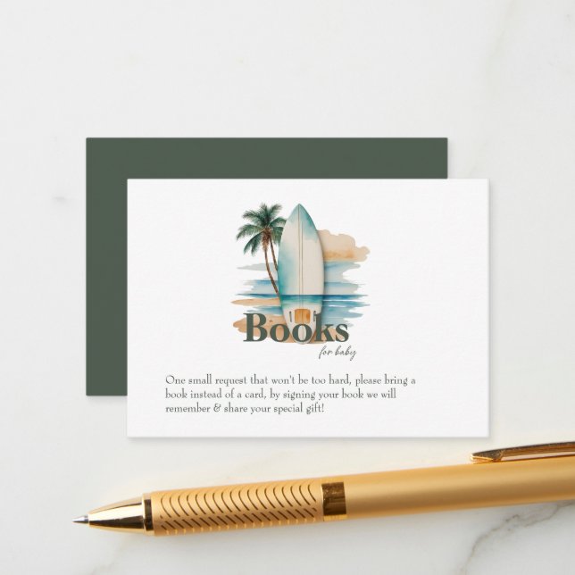 Cartão De Informações Bebê no Conselho Surfboard Beach Chá de fraldas (Frente/Verso In Situ)