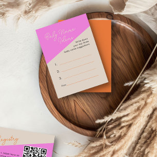 Cartão De Informações Bebê Nome Ideias Brilhante Cor-de-rosa Laranja Ati