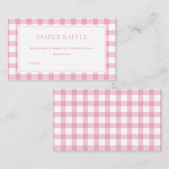 Cartão De Informações Bebê rosa Gingham Girl Chá de fraldas Raffle (Frente/Verso)