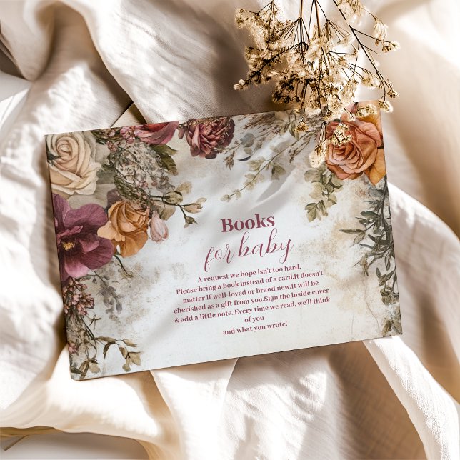 Cartão De Informações Bebê Whimsical em Livros de Flor Selvagem Bloquead (Criador carregado)