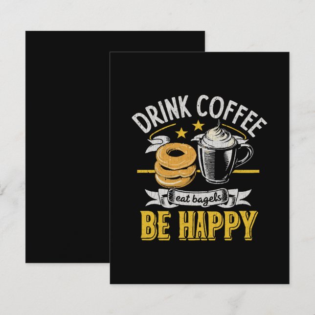 Cartão De Informações Beber Café Comer Bagels Ser Feliz (Frente/Verso)