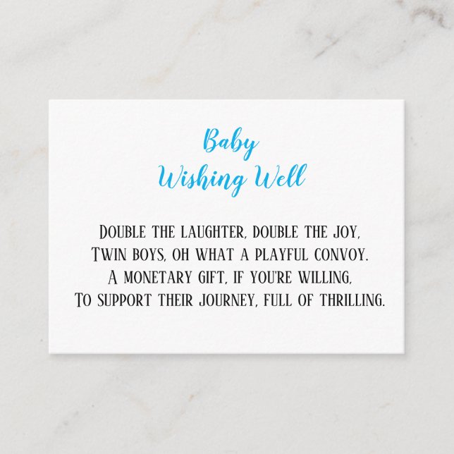 Cartão De Informações Bebês Blue Twin Boys Desejando Chá de fraldas (Frente)