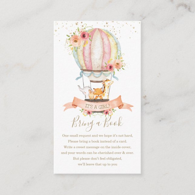 Cartão De Informações Bebês bonitos de balão de ar quente trazem um livr (Frente)