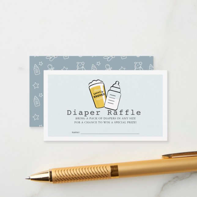Cartão De Informações Beer & Baby Bottle Blue Baby Diaper Raffle Ticket (Frente/Verso In Situ)