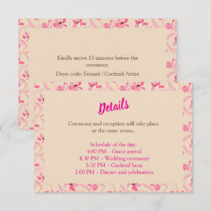 Cartão De Informações Bege e Rosa Bege Floral Casamento (estilo 2)