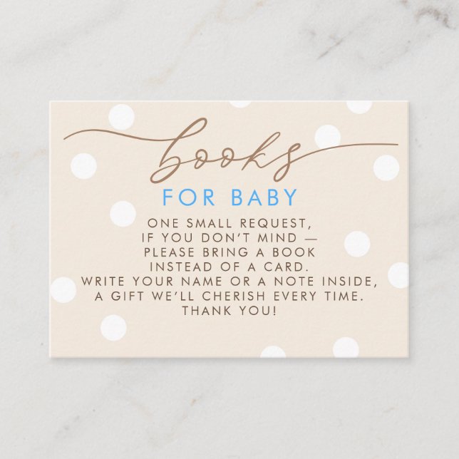 Cartão De Informações Beige and Blue Books For Baby Request (Frente)