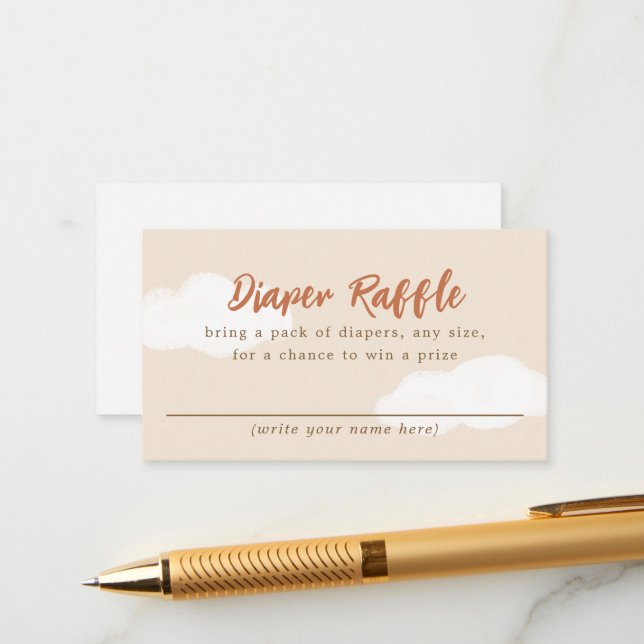 Cartão De Informações Beige Boho Clouds Fralda Raffle (Frente/Verso In Situ)