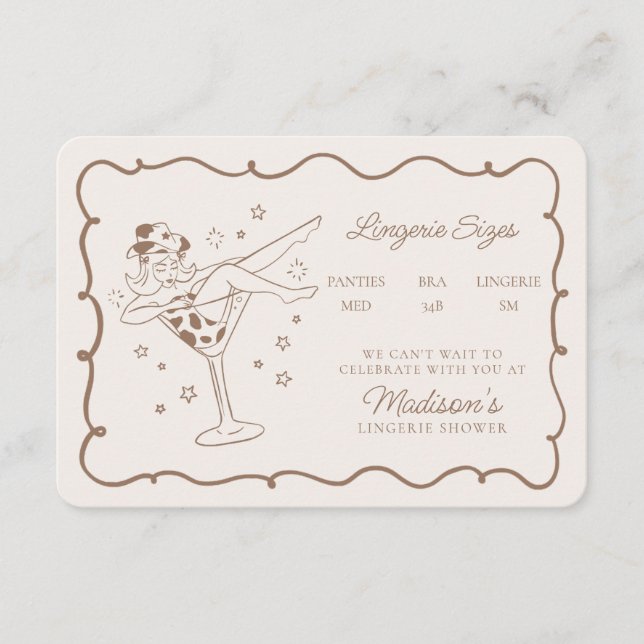 Cartão De Informações Beige Cocktails e Lingeries de vaqueiras Inserir (Frente)