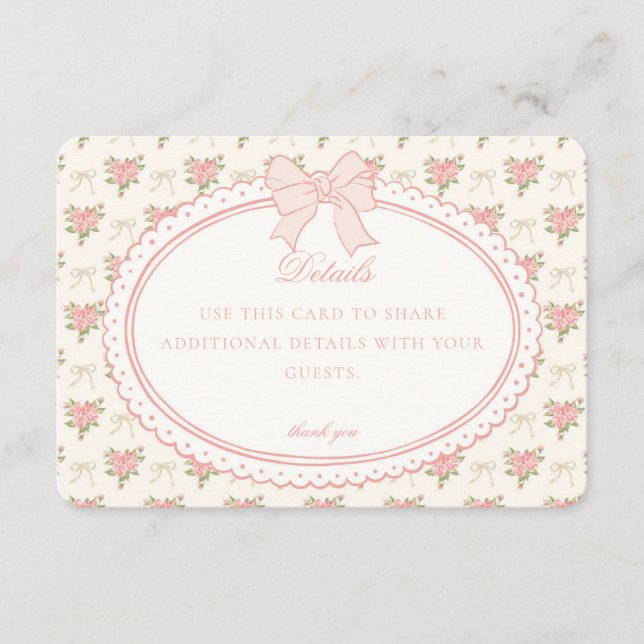 Cartão De Informações Beige Peach Vintage Fancy Floral Details Card (Frente)