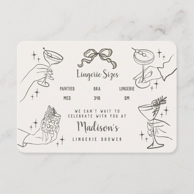 Cartão De Informações Beige Retro Parte Lingerie Cocktail Dimensões Inse (Frente)