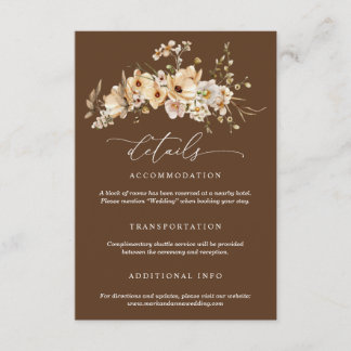 Cartão De Informações Beige Wild Flowers Wedding Details