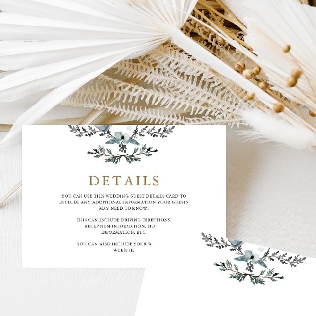 Cartão De Informações Bela Folhagem Azul Detalhe do Convidado (Criador carregado)