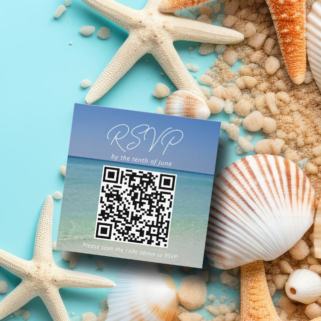 Cartão De Informações Bela fotografia de praia Casamento QR Code RSVP (Criador carregado)