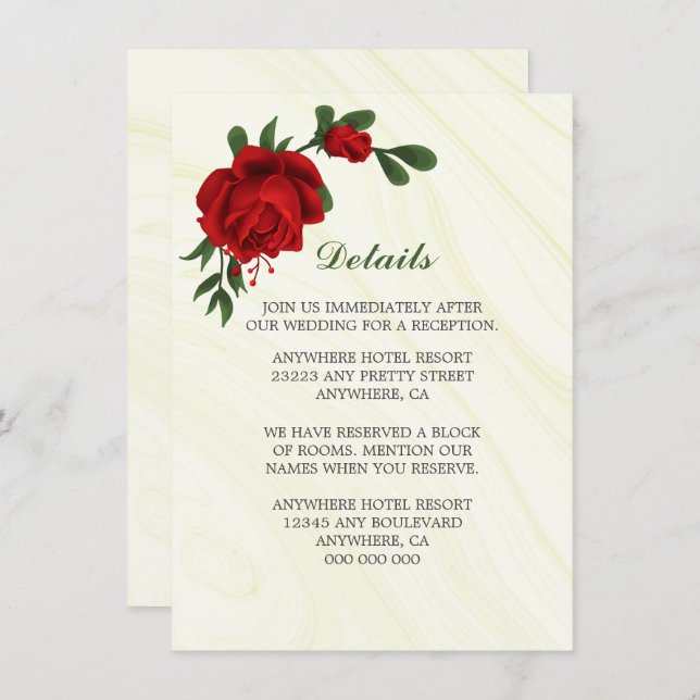 Cartão De Informações belas flores vermelhas, vegetação de detalhes (Frente/Verso)