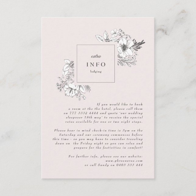 Cartão De Informações Belo Blush Floral Monograma Escrito (Frente)