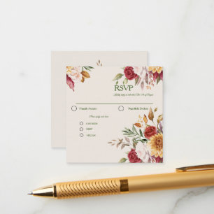 Cartão De Informações Belo Casamento Colorido de Folhagem de Queda RSVP