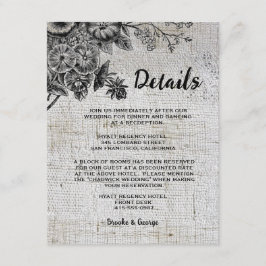 Cartão De Informações Belo Casamento de Flores Negras e Cinzas