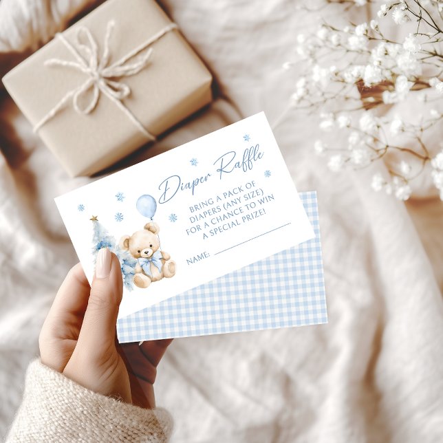 Cartão De Informações Belo e Azul, Inverno, Urso Ursinho Fralda Raffle (Criador carregado)