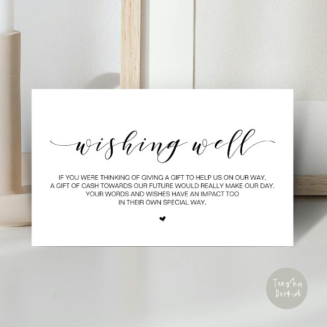 Cartão De Informações Belo Elegante, em preto, desejo de casamento (Beautiful Elegant Wedding Wishing Well, A Note On Gifts Enclosure Card in Black and White)