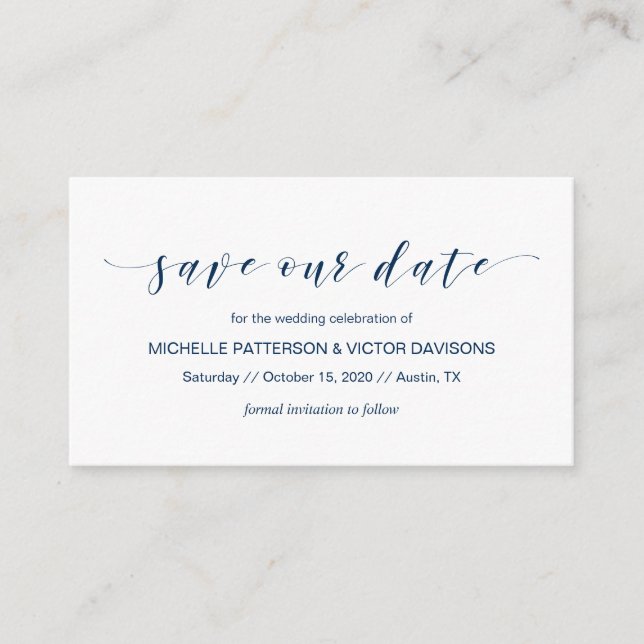 Cartão De Informações Belo Elegante, Marinho Azul, Salve a data (Frente)