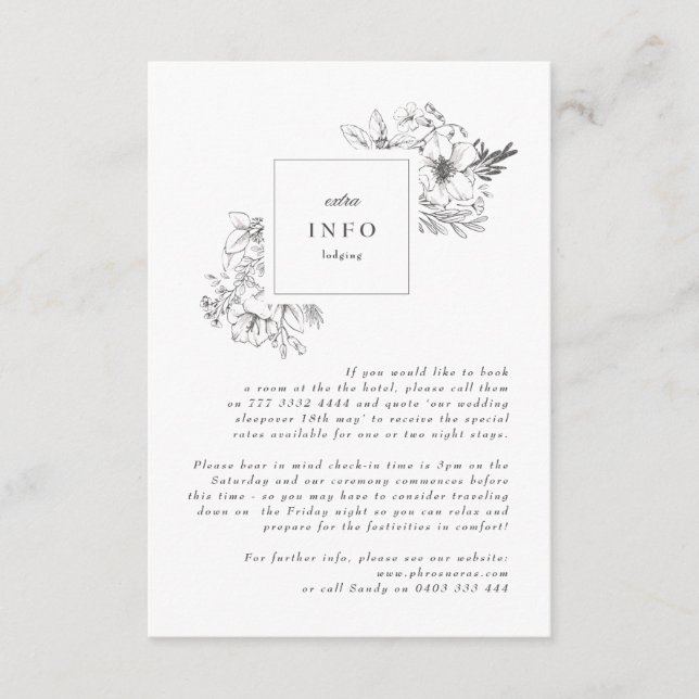 Cartão De Informações Belo Monograma Floral Casamento De Ferro Escrito (Frente)