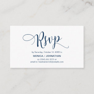 Cartão De Informações Belo Script, Azul Marinho, Responder RSVP