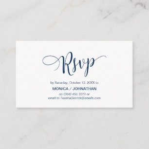 Cartão De Informações Belo Script, Azul Marinho, RSVP responder