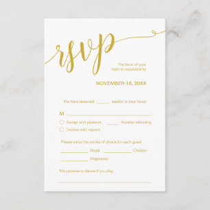 Cartão De Informações Belo Script, RSVP, Dourado Amarelo, Responder