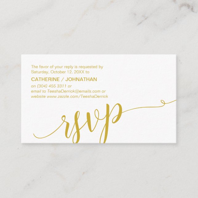 Cartão De Informações Belo Script, RSVP, Dourado Amarelo, Responder (Frente)