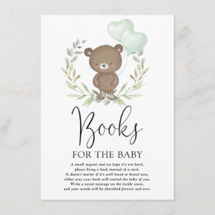 Cartão De Informações Belo Urso Verde Verde Livros Neutros para Bebê