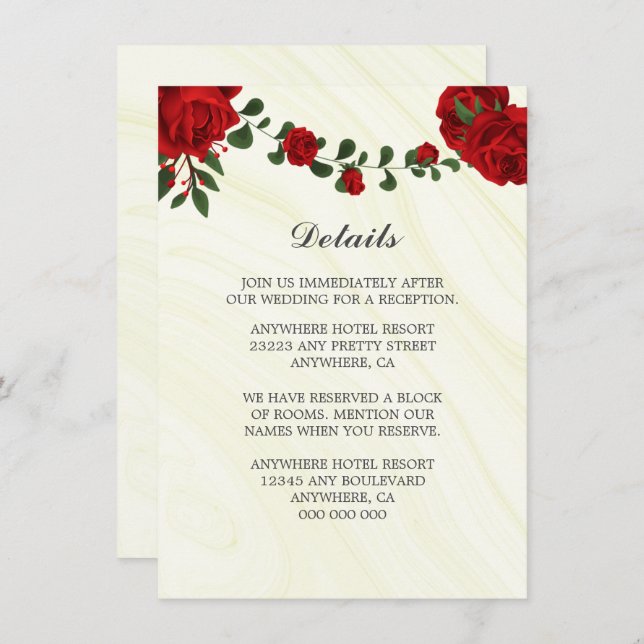 Cartão De Informações belos detalhes do verde-flores vermelhas (Frente/Verso)