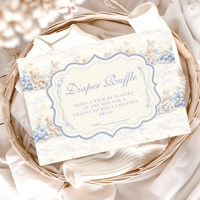 Cartão De Informações Berry Sweet Blue Toile Nursery Diapper Raffle (Criador carregado)