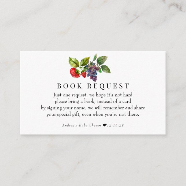 Cartão De Informações Berry Sweet Chá de fraldas Livros Para Bebê (Frente)