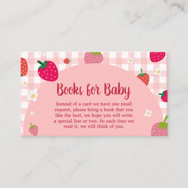 Cartão De Informações Berry Sweet Gingham Strawberry Books para Bebê (Frente)