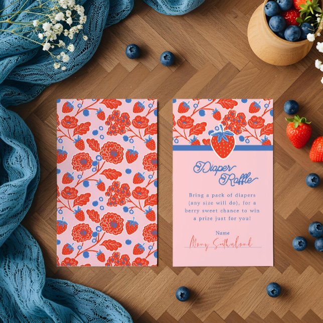 Cartão De Informações Berry-Sweet Sangue e Berries - Fralda Raffle (Pink Berry Sweet Blooms & Berries Diaper Raffle Enclosure Card)