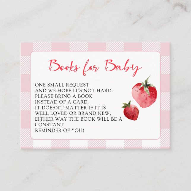 Cartão De Informações Berry Sweet Strawberry Baby Shower Book Request (Frente)