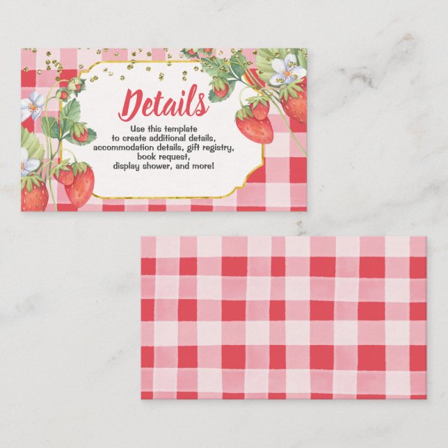 Cartão De Informações Berry Sweet Strawberry Birthday (Frente/Verso)