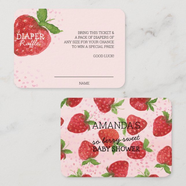 Cartão De Informações Berry Sweet Strawberry Chá de fraldas Raffle (Frente/Verso)