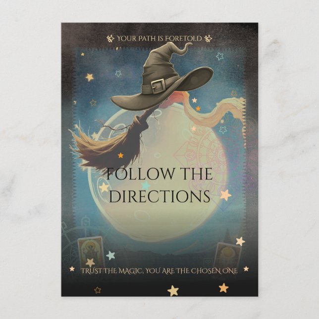 Cartão De Informações Bewitching Night Moon & Broom Directions (Frente)