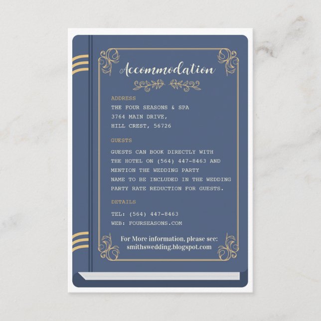 Cartão De Informações Biblioteca Casamento Livros Alojamento História de (Frente)